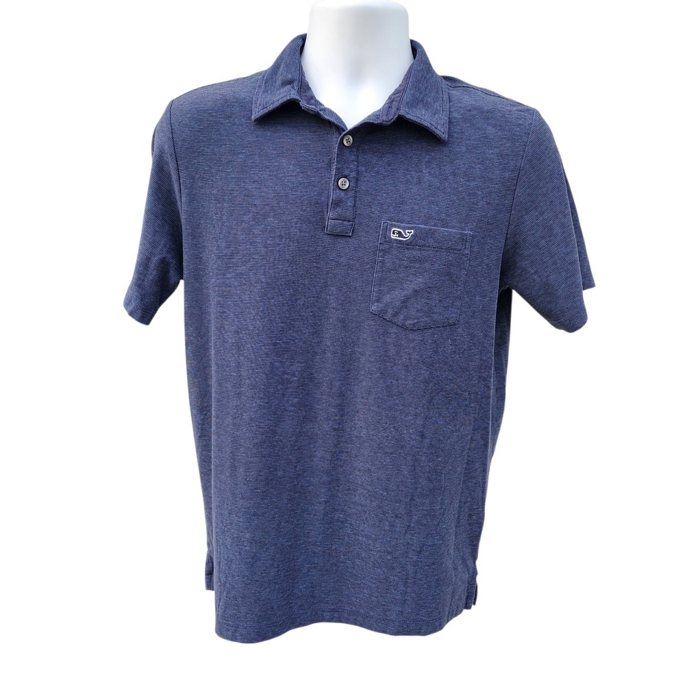 Vineyard Vines Edgartown Polo Shirt Mens Small Blue Striped Pocket Logo